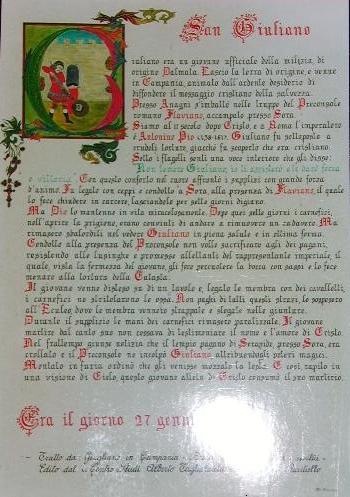 Pergamena scritta a mano: miniatura di San Giuliano